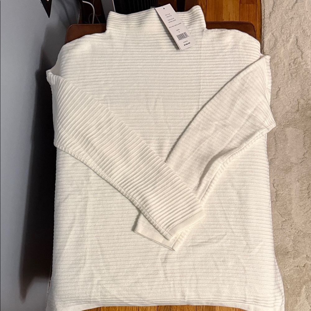 French Connection White Ribbed Turtleneck Sweater